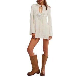 Free People Bali Old Flame Sweater Dress in Ivory  Sz L